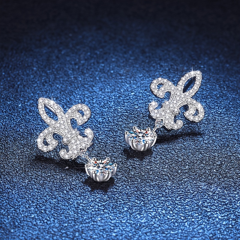 Sterling Silver Dangle Earrings with Moissanite Inlay